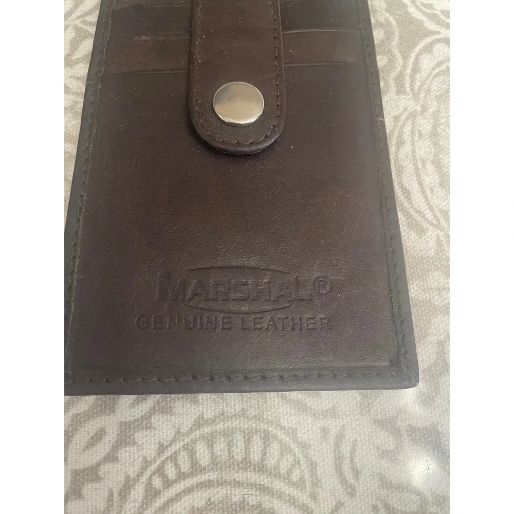Marshal Genuine Leather Card Holder Wallet Brown Snap Closure Minimalist